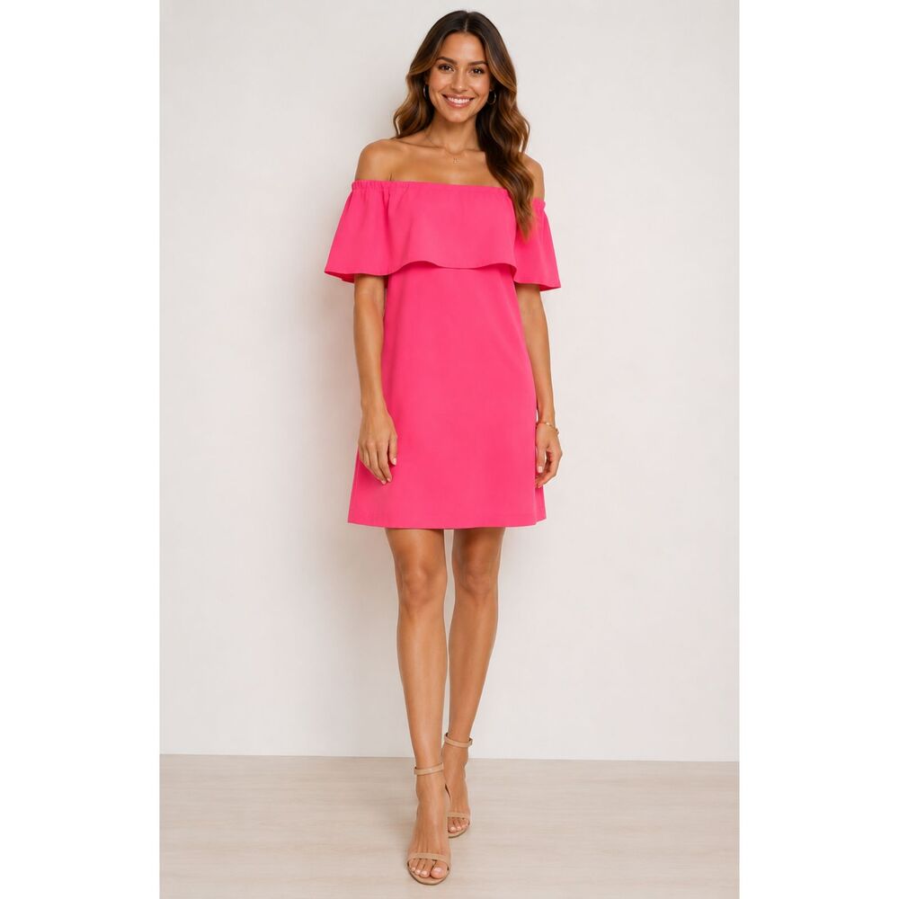 Charles Henry Hot Pink Off Shoulder Ruffle Mini Dress Small Cocktail Party